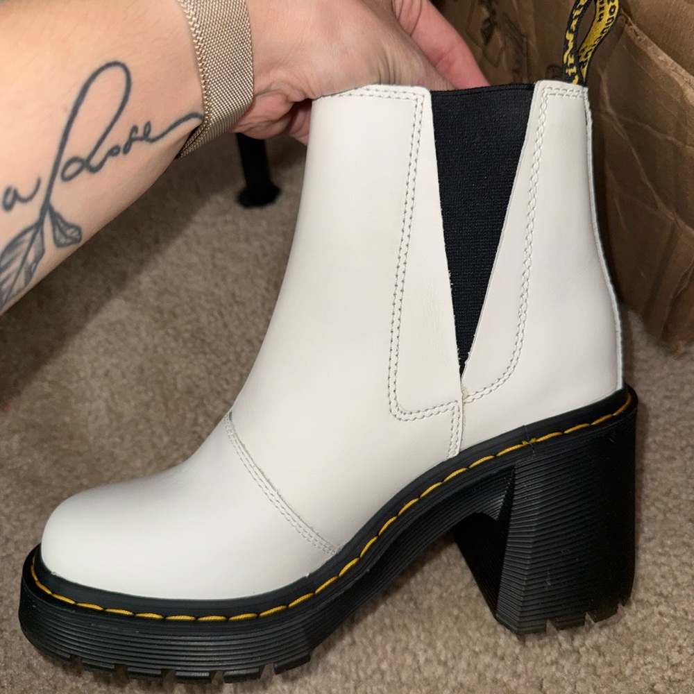 Dr. Martens White Ankle Boots with Black Sole